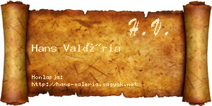 Hans Valéria névjegykártya